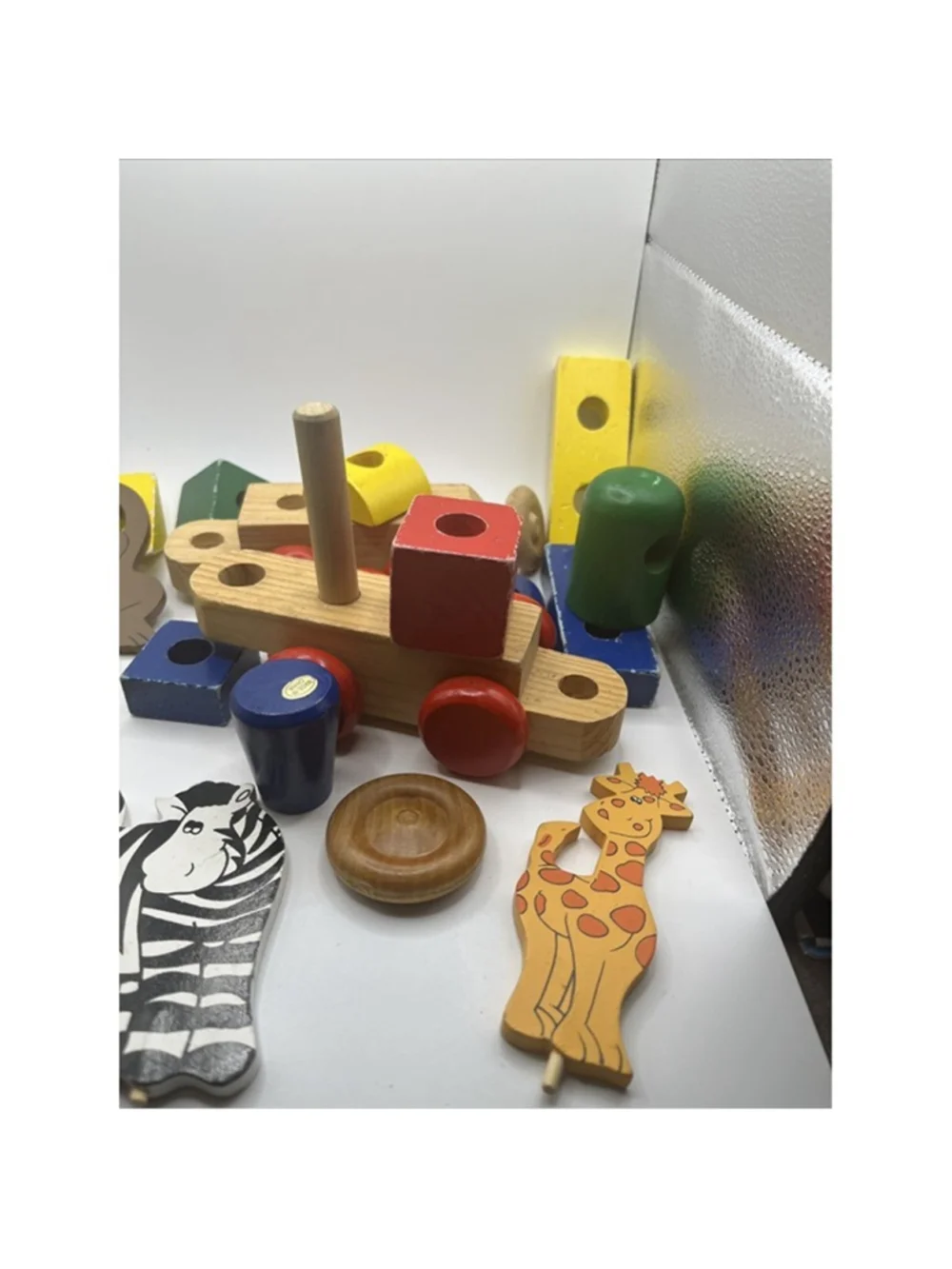 Melissa & Doug Classic Wood Stacking Wooden Blocks TRAIN PARTIAL , ZOO ANIMALS